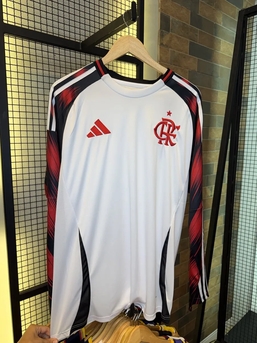 Camisa Flamengo Away Branca Manga Longa — frente